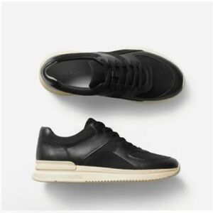 Everlane the trainer black leather and suede lace up sneakers